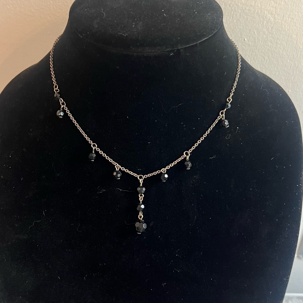 Black Beaded Vintage Minimalist Gothic Y Drop Necklace